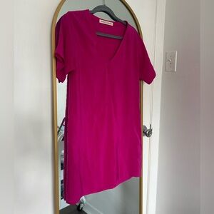Amanda Uprichard Pink V-Neck Short Sleeve Silk Dress